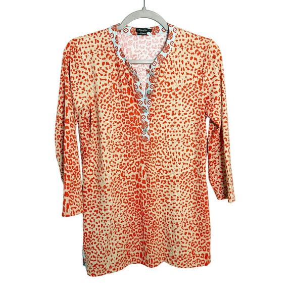 J. McLaughlin Tunic Top Catalina Cloth Leopard Print Orange Size Small - Picture 1 of 5